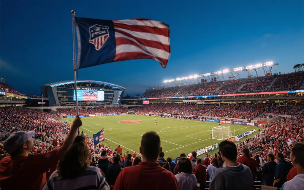 北美足球场与球迷看台的广角画面，体现联赛热度与文化融合